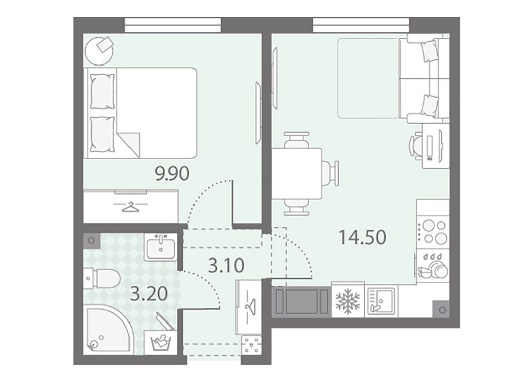 1-комнатная квартира, 30.7 кв.м, ЖК «Ручьи»