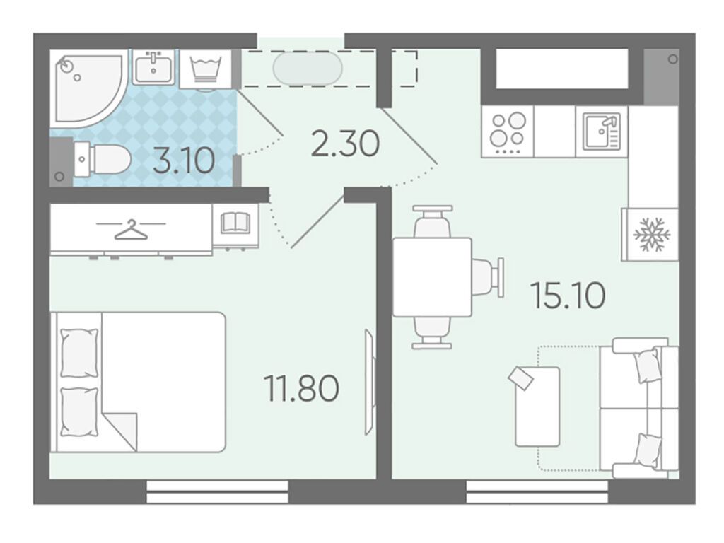 1-комнатная, 32.8 м2, ЖК «Ржевский парк»