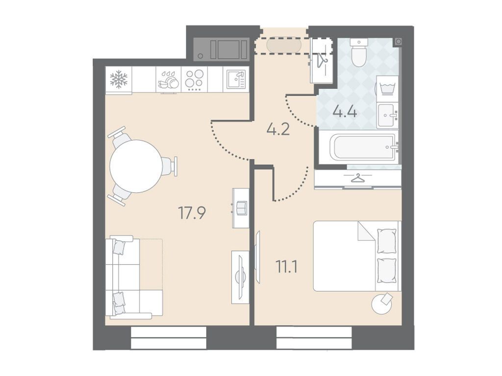 1-комнатная квартира, 38.8 кв.м, ЖК "Большая Охта"