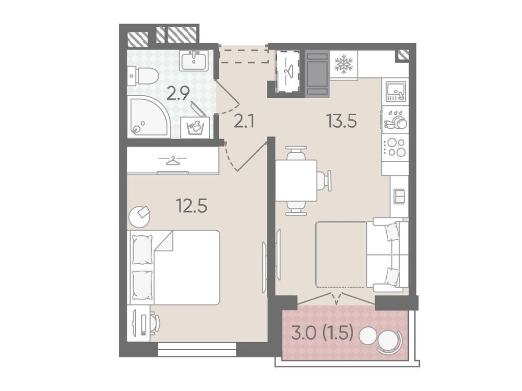1-комнатная квартира, 32.5 кв.м, ЖК «Пейзажный квартал»