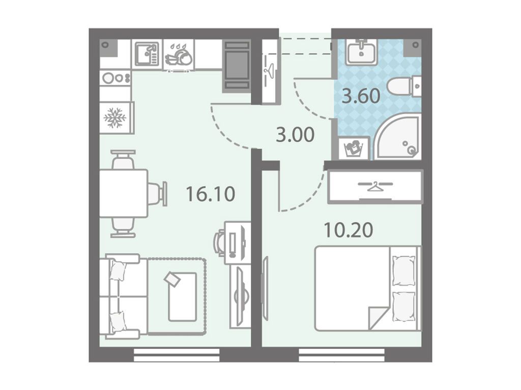 1-комнатная, 33.2 м2, ЖК «Ржевский парк»