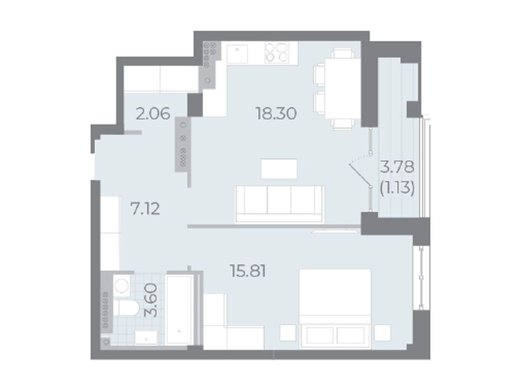 1-комнатная, 48.6 м2, ЖК «Нева Резиденс»