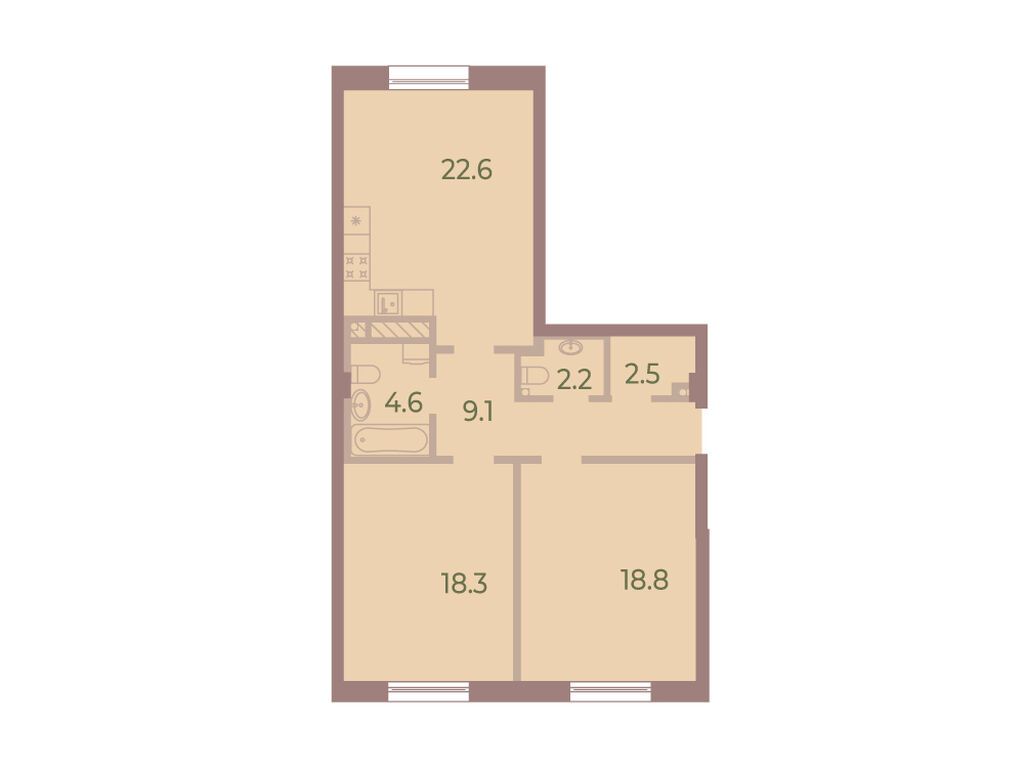 2-комнатная, 77.7 м2, ЖК «Нева Хаус»