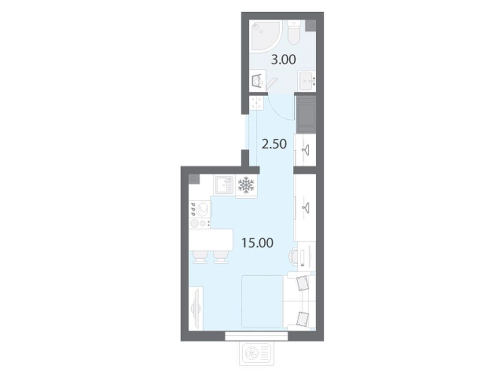 20.5 м², 7 этаж из 21, ЖК «Ручьи»