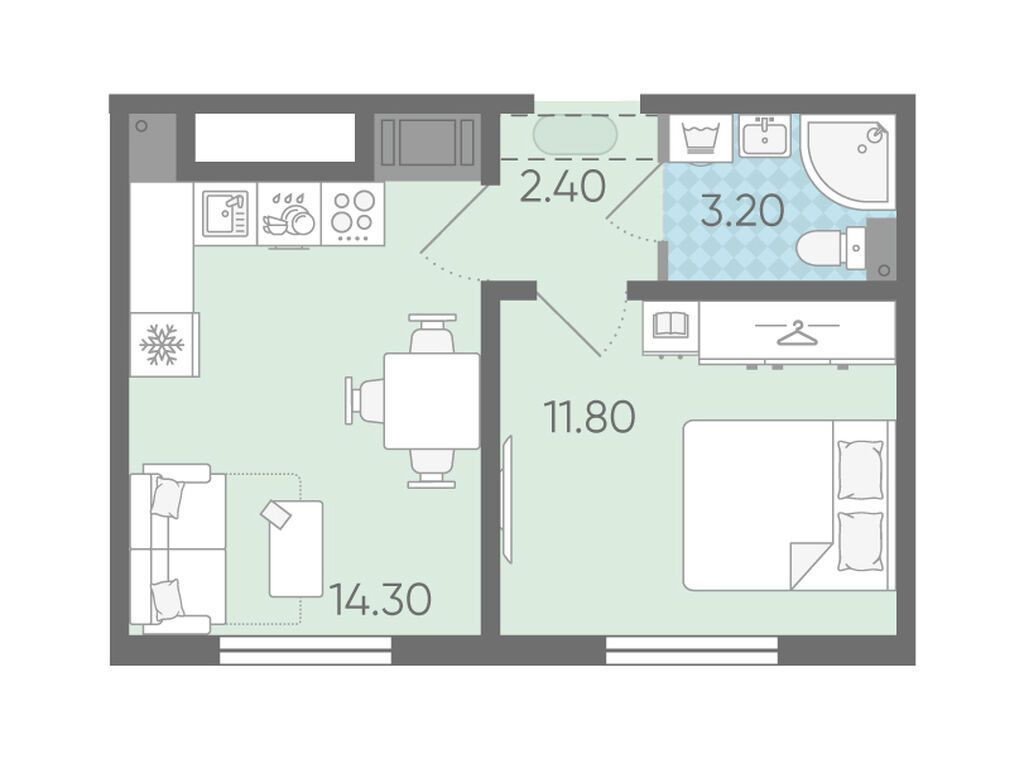 1-комнатная, 32.2 м2, ЖК «Ржевский парк»