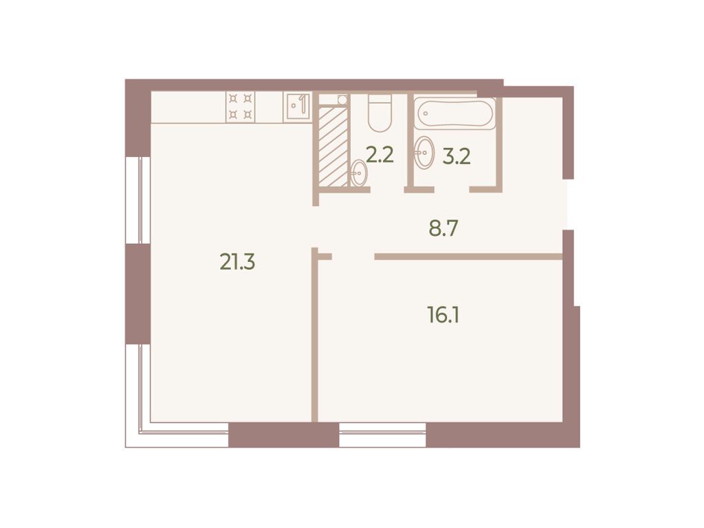 1-комнатная, 51.6 м2, ЖК «Нева Хаус»