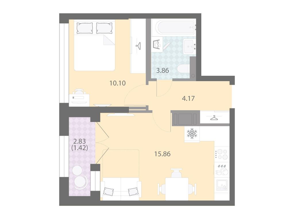 1-комнатная, 35.41 м2, ЖК «Цивилизация на Неве»