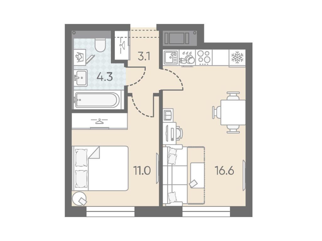 1-комнатная, 35 м2, ЖК «ЛСР. Большая Охта» 1-комнатная, 35 м2, ЖК «ЛСР. Большая Охта»