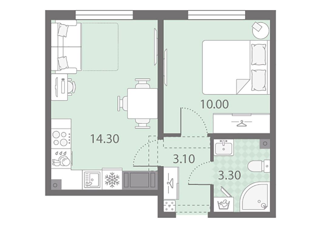 1-комнатная квартира, 30.7 кв.м, ЖК «Ручьи»