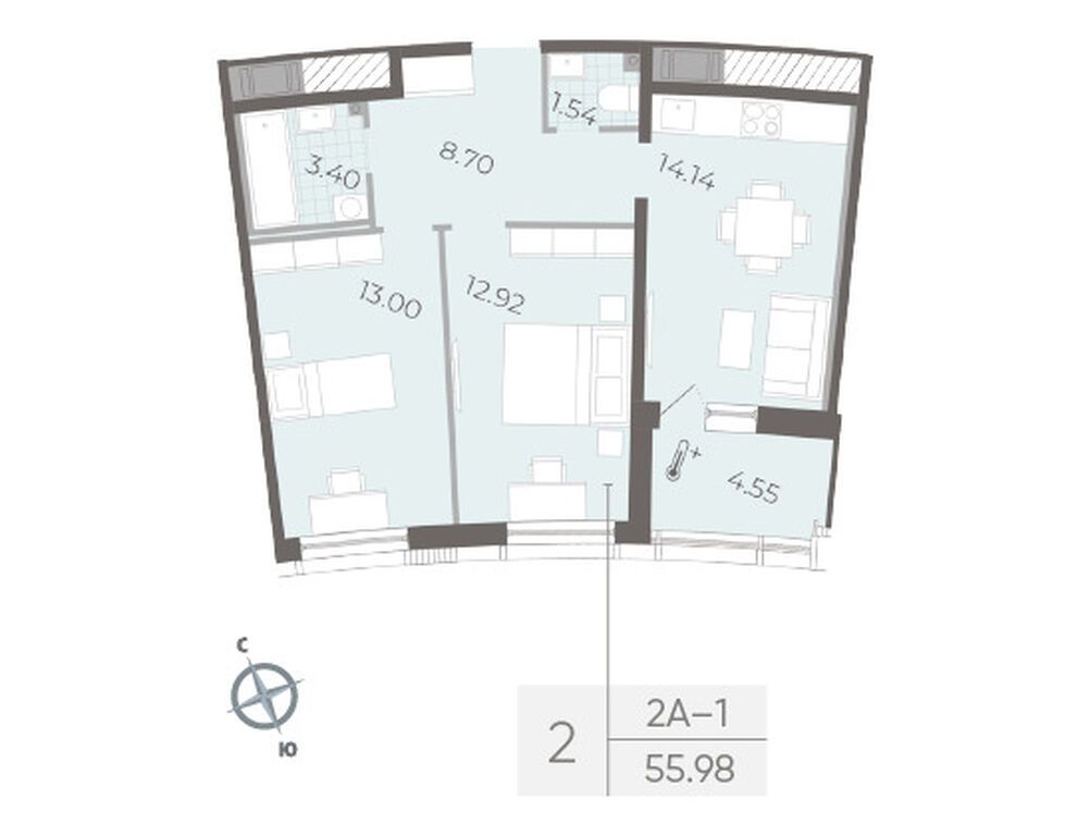2-комнатная, 56.2 м2, ЖК «Морская набережная.СиВью» 2-комнатная, 56.2 м2, ЖК «Морская набережная.СиВью»