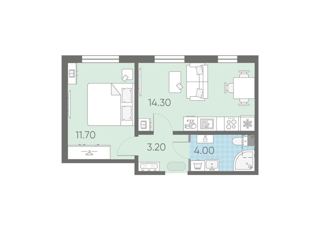1-комнатная, 33.2 м2, ЖК «Ржевский парк»