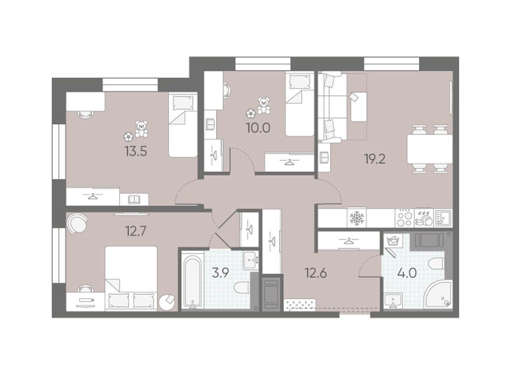 3-комнатная квартира, 75.9 кв.м, ЖК «ЛСР. Большая Охта»