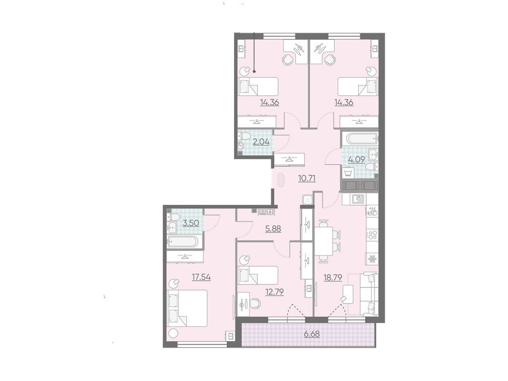 4-комнатная, 107.7 м2, ЖК «Морская набережная.СиВью» 4-комнатная, 107.7 м2, ЖК «Морская набережная.СиВью»