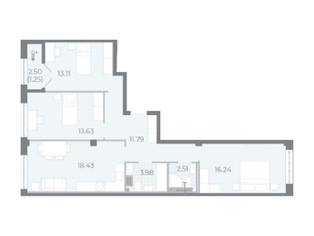 3-комнатная, 80.6 м2, ЖК «Нева Резиденс»