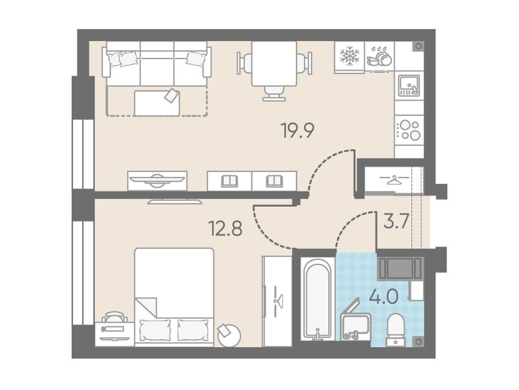 1-комнатная, 40.4 м2, Измайловский 1-комнатная, 40.4 м2, Измайловский