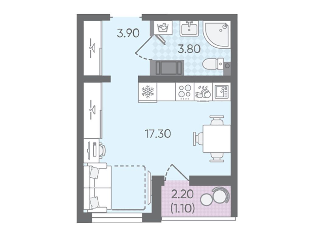 студия, 26.1 м2, ЖК «Цветной город»