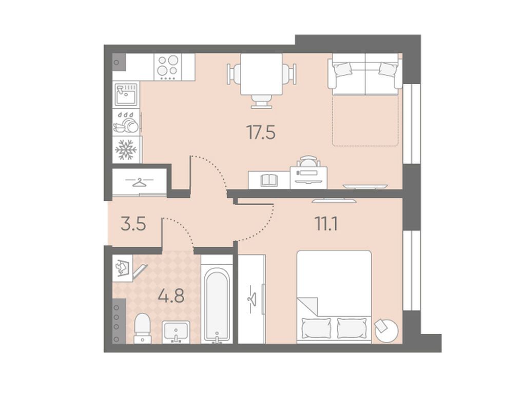 1-комнатная, 36.9 м2, ЖК «Пулково Лейк»
