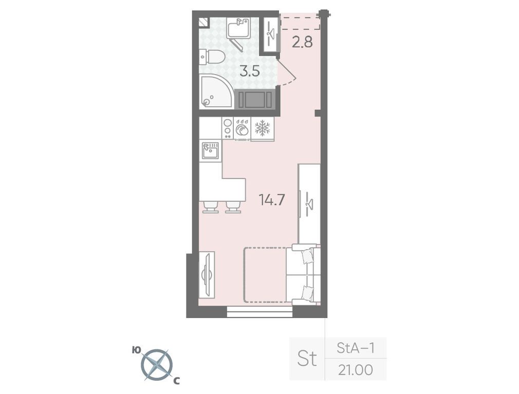 21 кв.м, ЖК "Пейзажный квартал" (Цветной город)