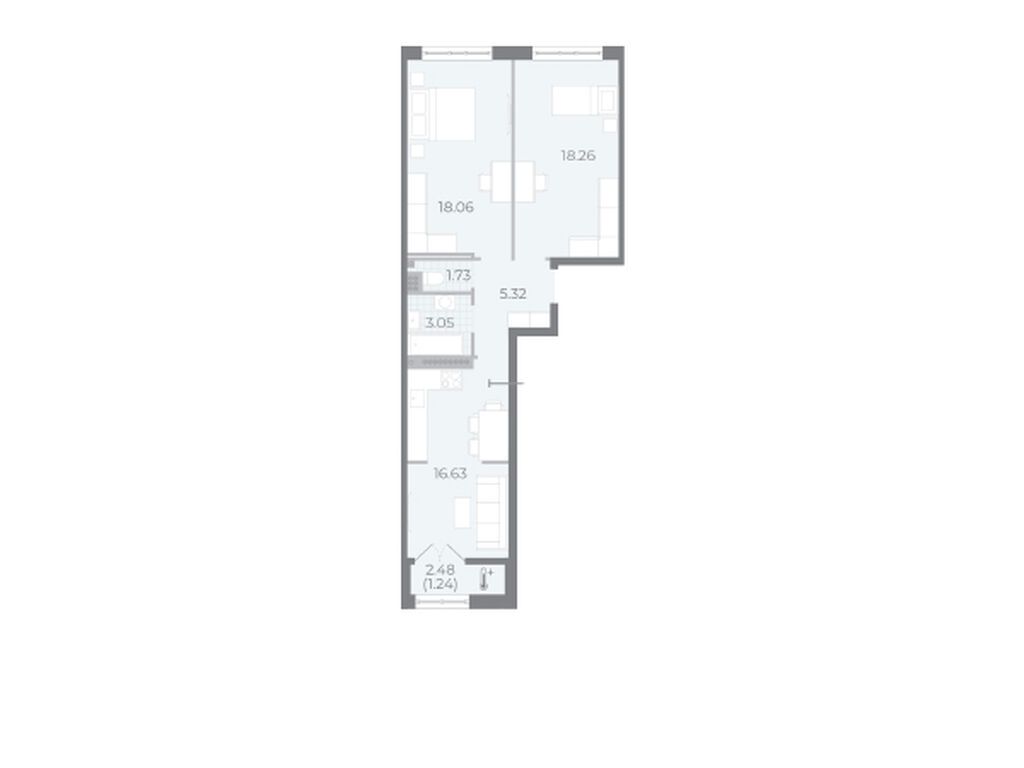 2-комнатная, 64.9 м2, ЖК NEVA RESIDENCE