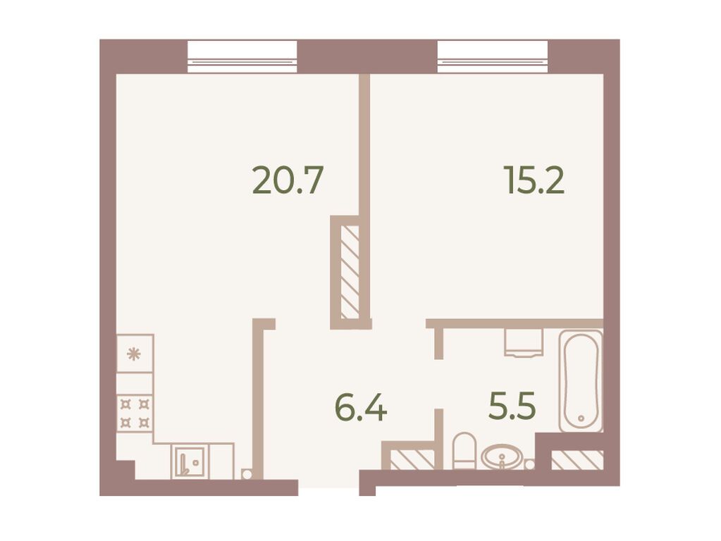 1-комнатная, 47.5 м2, ЖК NEVA HAUS