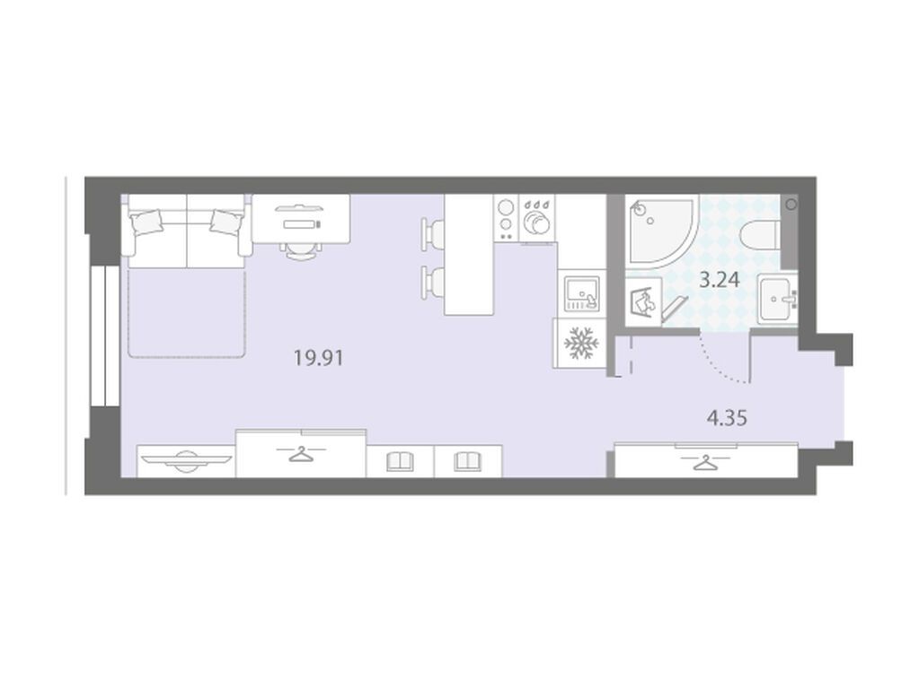 27.5 м², 2 этаж из 18, ЖК «Цивилизация на Неве»
