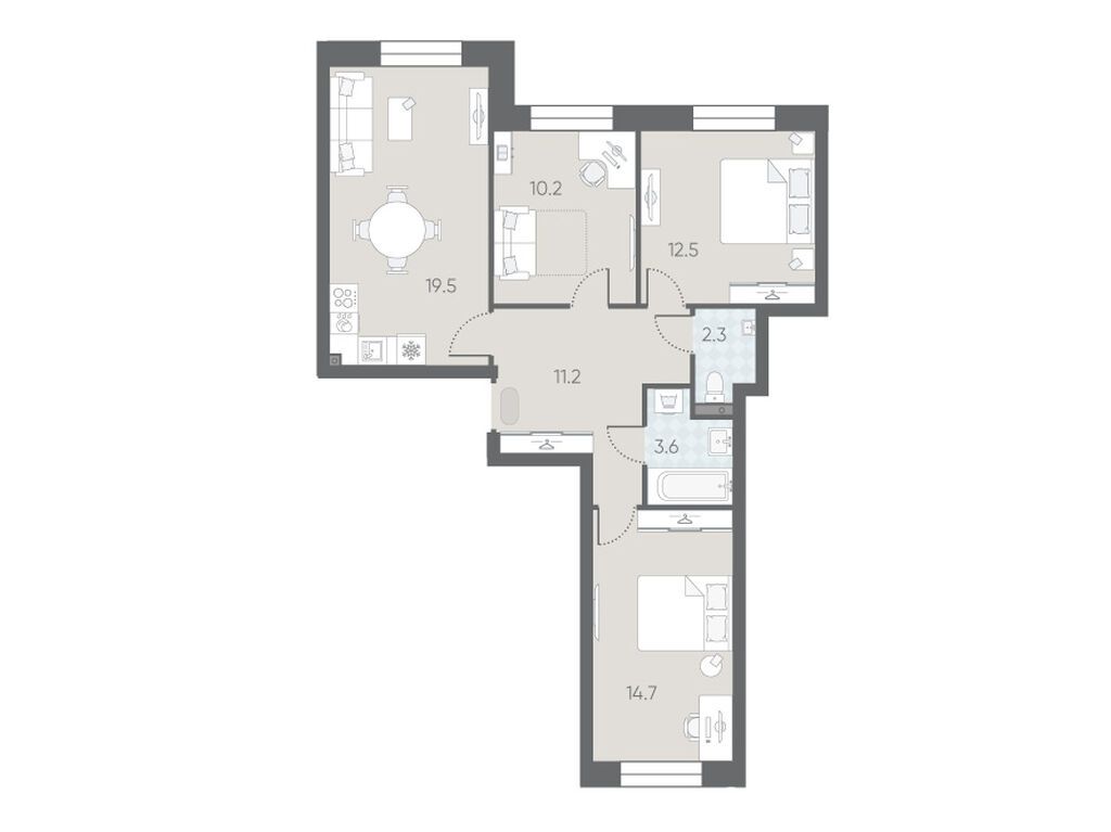 3-комнатная, 73.3 м2, ЖК «ЛСР. Большая Охта» 3-комнатная, 73.3 м2, ЖК «ЛСР. Большая Охта»