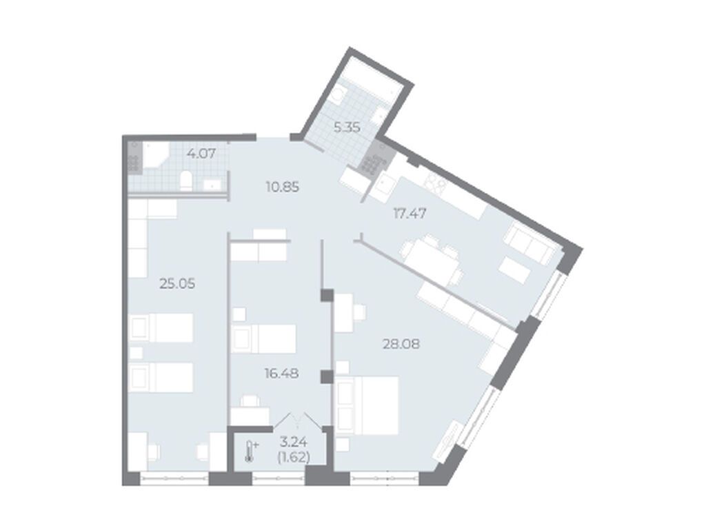 3-комнатная, 108.6 м2, ЖК «Нева Резиденс»