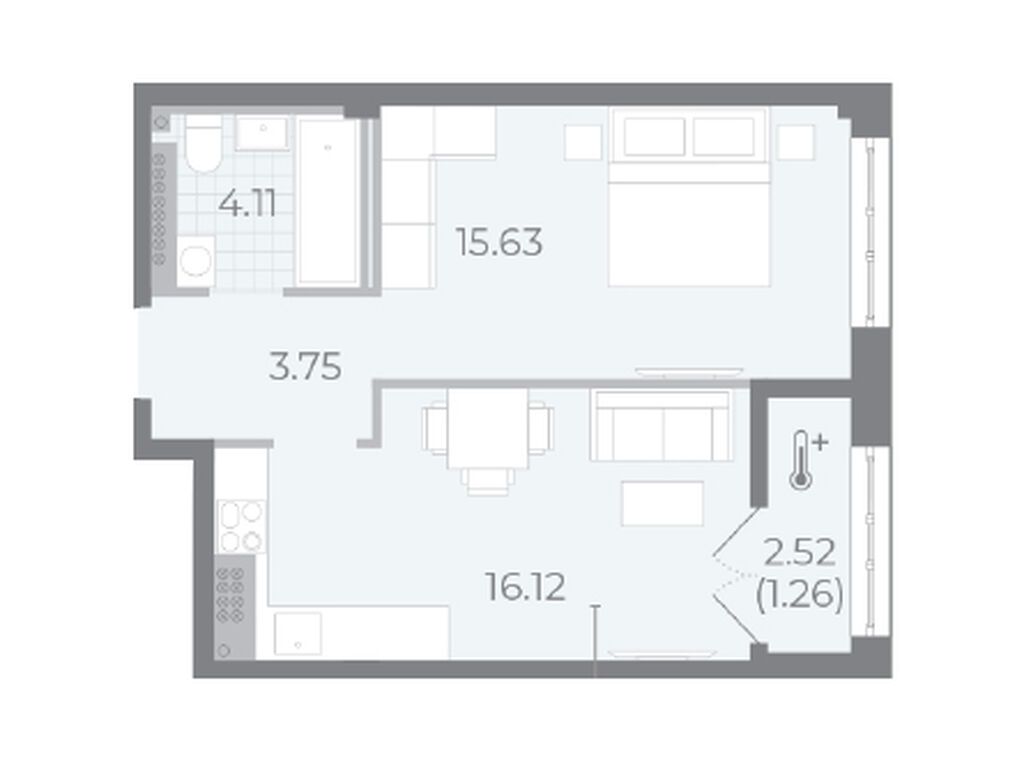 1-комнатная, 40.4 м2, ЖК «Нева Резиденс»