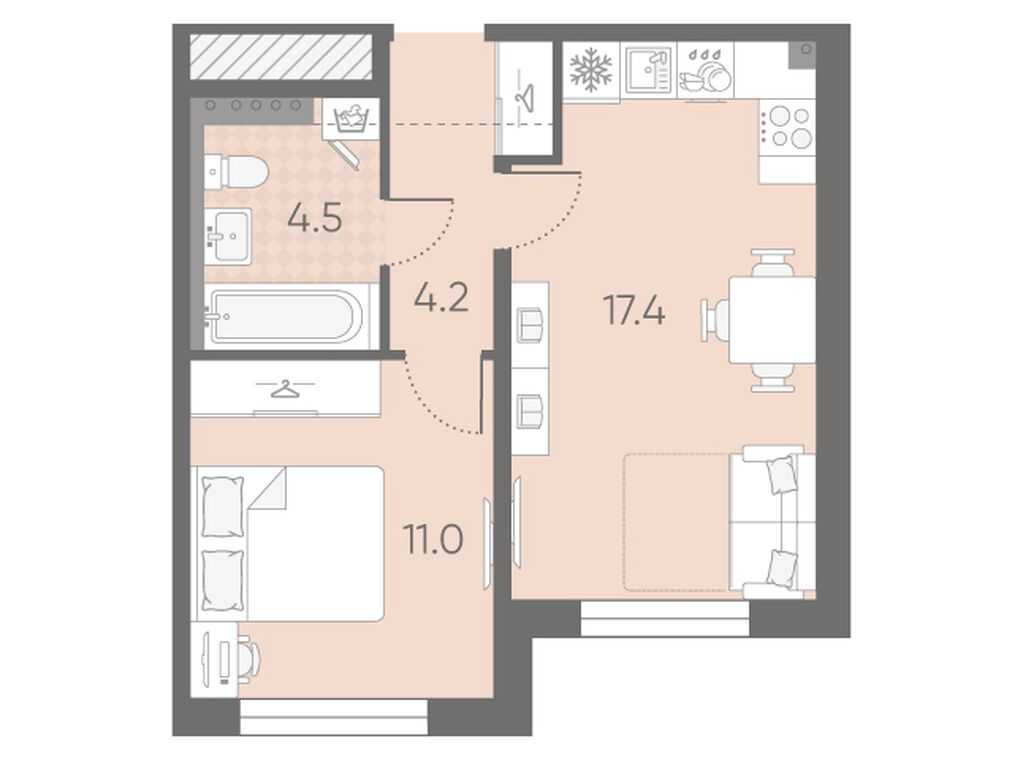1-комнатная, 37.1 м2, ЖК «Пулково Лейк»