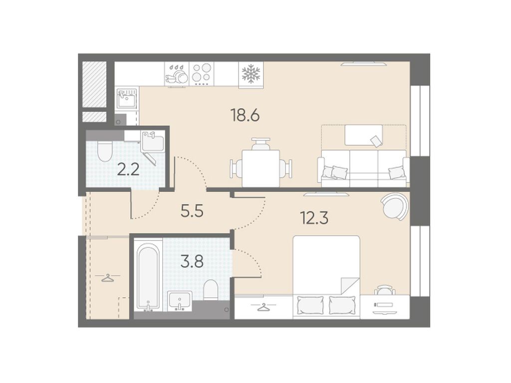 1-комнатная, 42.4 м2, ЖК «ЛСР. Большая Охта» 1-комнатная, 42.4 м2, ЖК «ЛСР. Большая Охта»