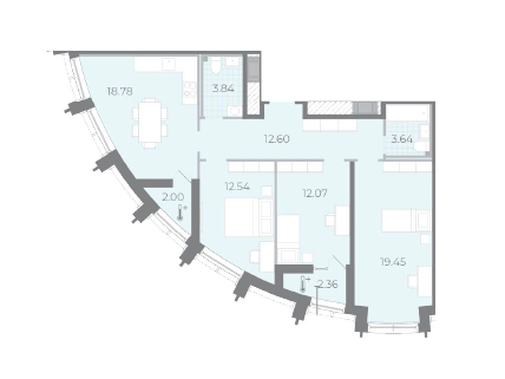 3-комнатная, 84.9 м2, ЖК «Морская набережная.СиВью» 3-комнатная, 84.9 м2, ЖК «Морская набережная.СиВью»