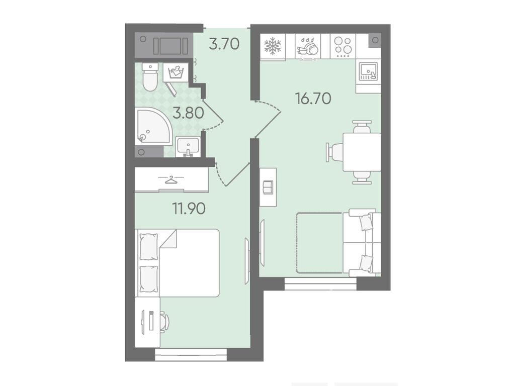 1-комнатная квартира, 36.1 кв.м, ЖК "Ручьи"