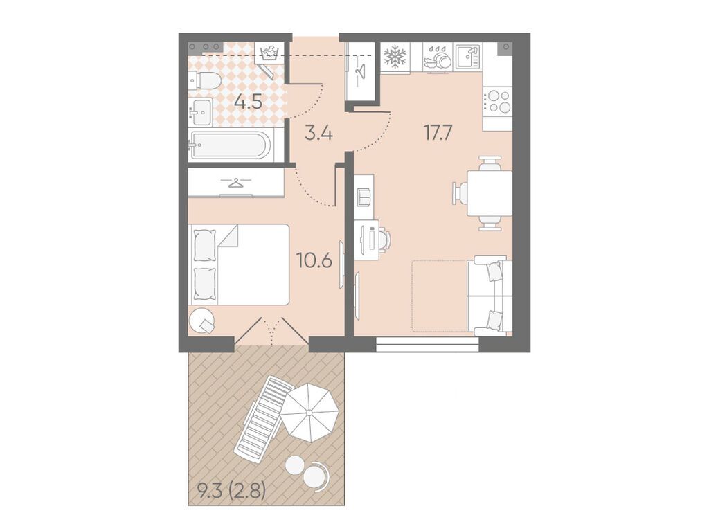 1-комнатная, 39 м2, ЖК «Пулково Лейк»