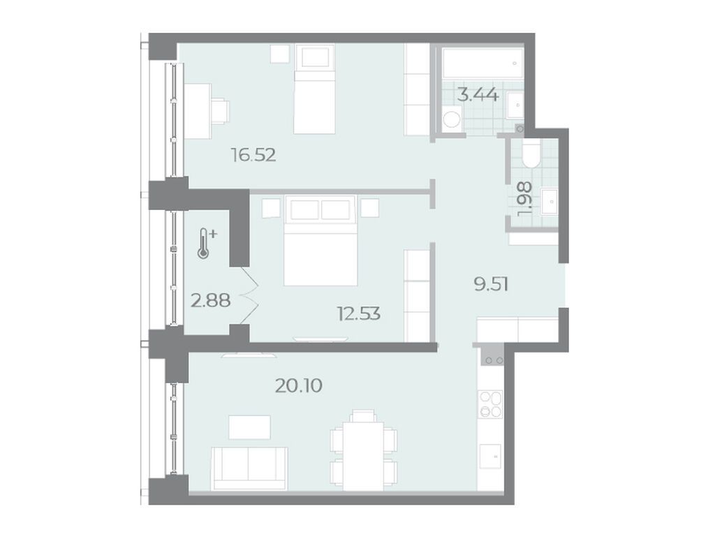 2-комнатная, 64.8 м2, ЖК «Морская набережная.СиВью» 2-комнатная, 64.8 м2, ЖК «Морская набережная.СиВью»