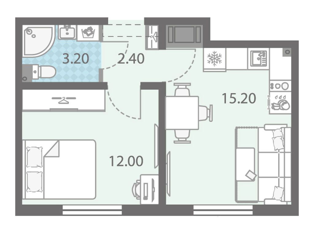 1-комнатная, 32.2 м2, ЖК «Ржевский парк»