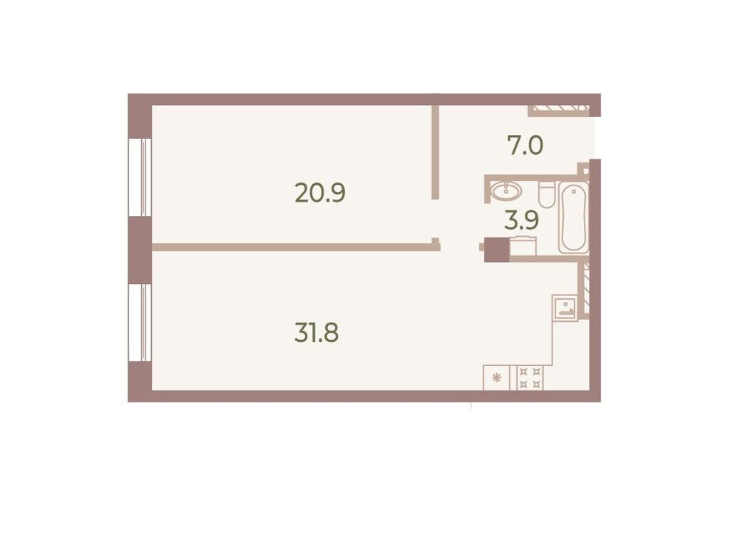 1-комнатная, 63.7 м2, ЖК «Нева Хаус»