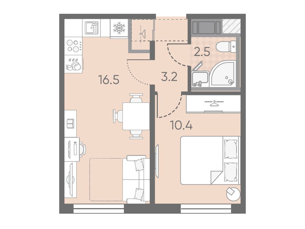 1-комнатная квартира, 32.6 кв.м, ЖК "Октябрьская набережная"