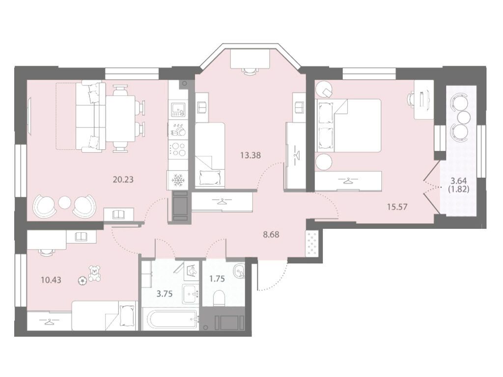 3-комнатная квартира, 75.61 кв.м, ЖК «Цивилизация на Неве»