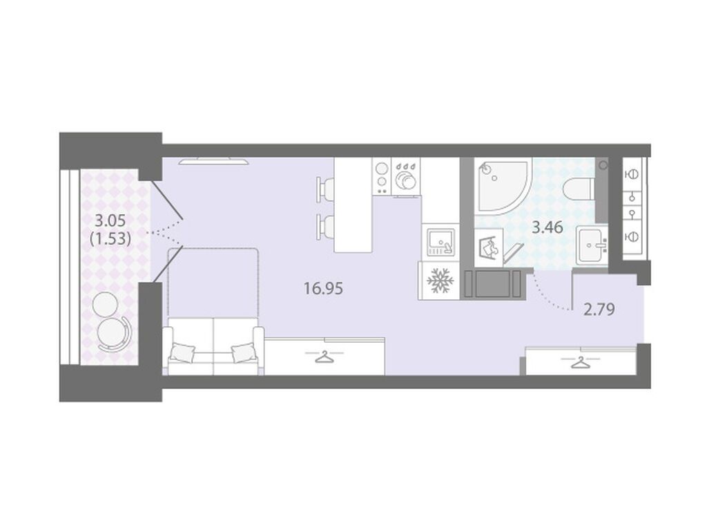 студия, 24.73 м2, ЖК «Цивилизация на Неве»