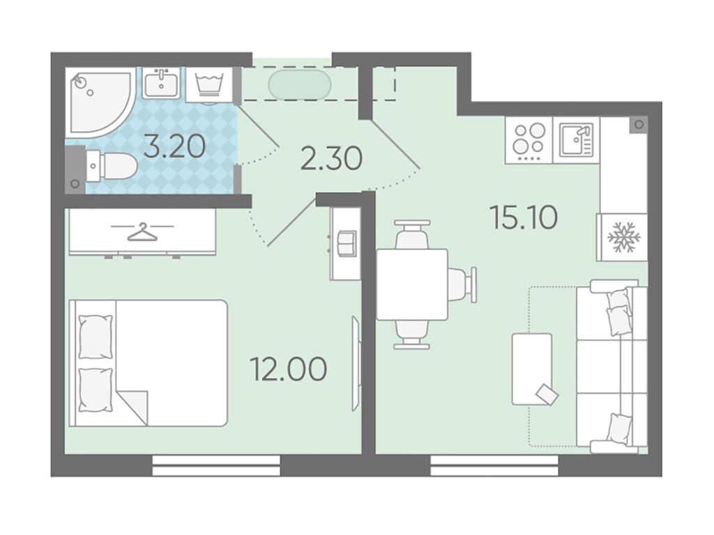 1-комнатная, 33.5 м2, ЖК «Ржевский парк»