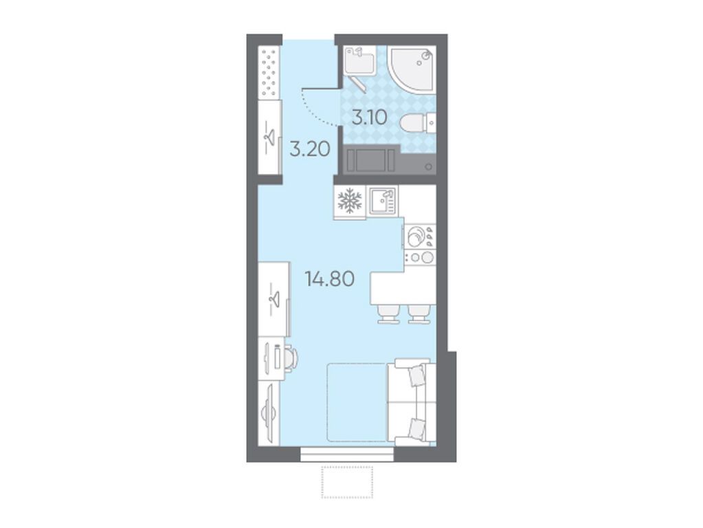студия, 21.1 м², 12 этаж из 19, ЖК «Ручьи»