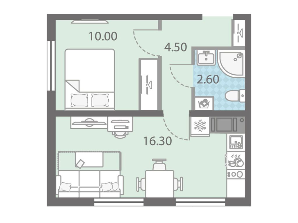 1-комнатная, 33.3 м2, ЖК «Ржевский парк»