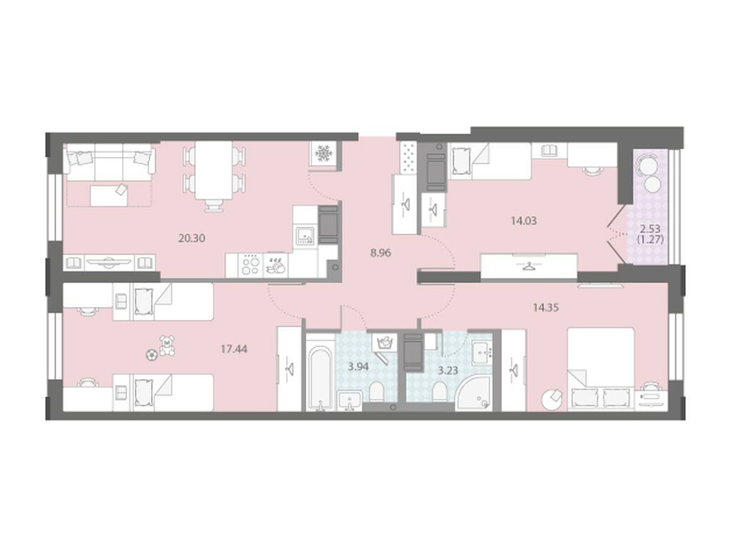 3-комнатная квартира, 83.52 кв.м, ЖК «Цивилизация на Неве»