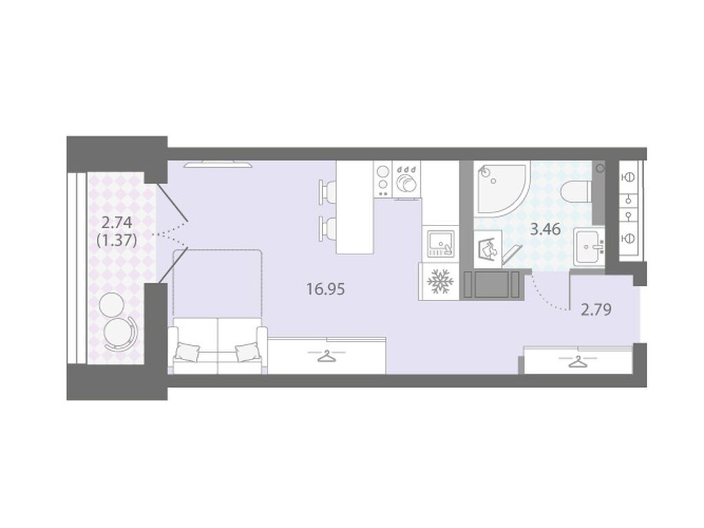 студия, 24.57 м2, ЖК «Цивилизация на Неве»