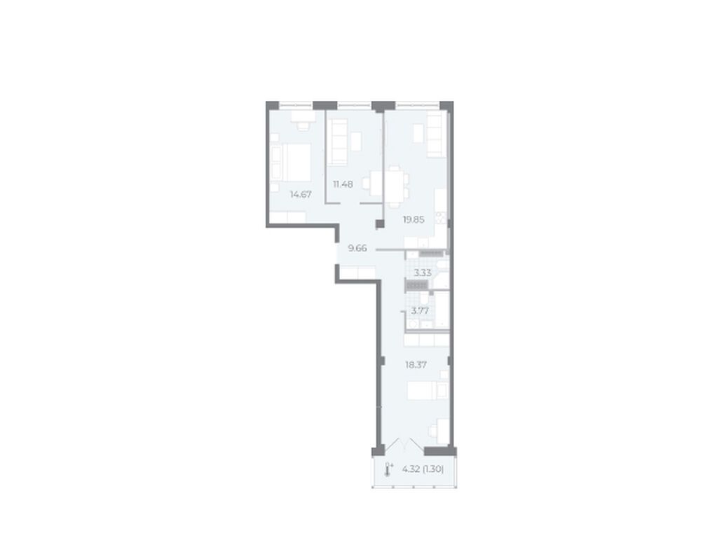 3-комнатная, 82.8 м2, ЖК NEVA RESIDENCE