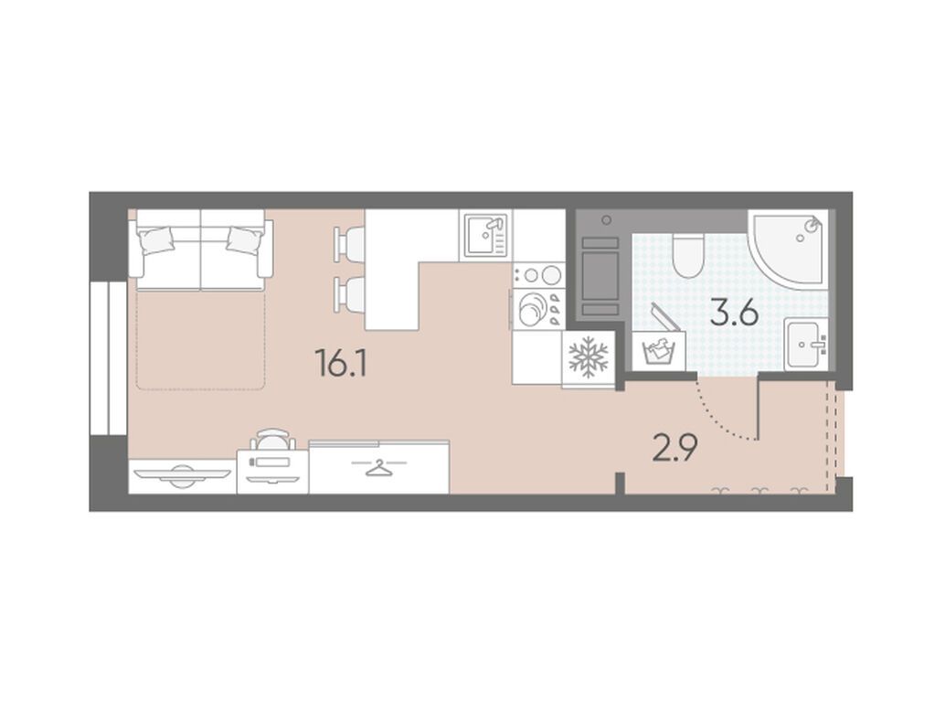 22.6 м², 12 этаж из 12, ЖК «ЛСР. Большая Охта»