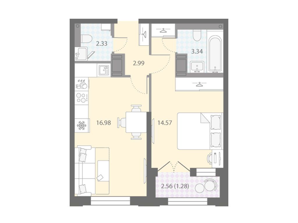 1-комнатная, 41.49 м2, ЖК «Цивилизация на Неве»