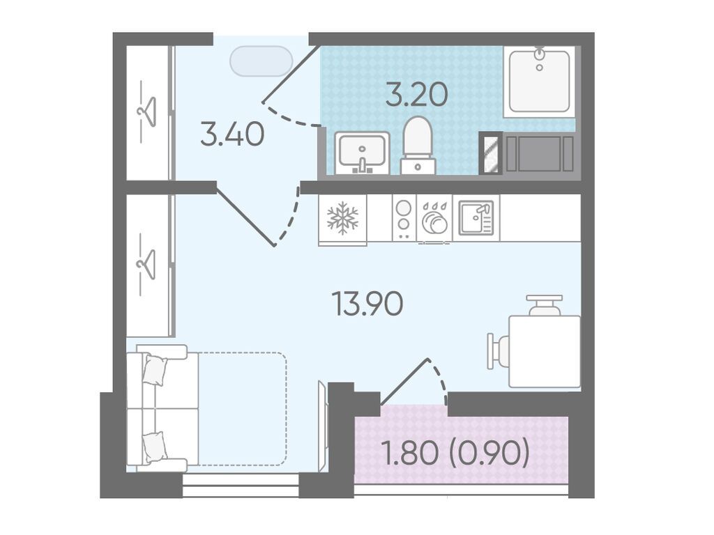 21.4 кв.м, ЖК "Цветной город"