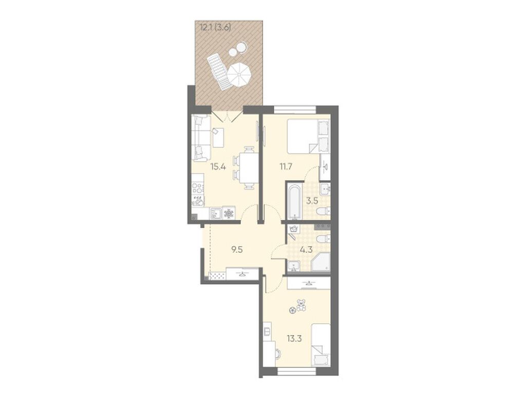 2-комнатная квартира, 61.3 кв.м, ЖК «Пулково Лейк»