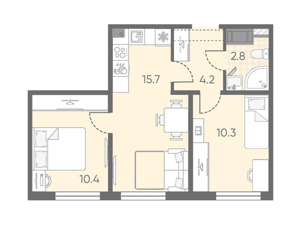 2-комнатная, 43.4 м², 5 этаж из 25, ЖК «Октябрьская набережная»